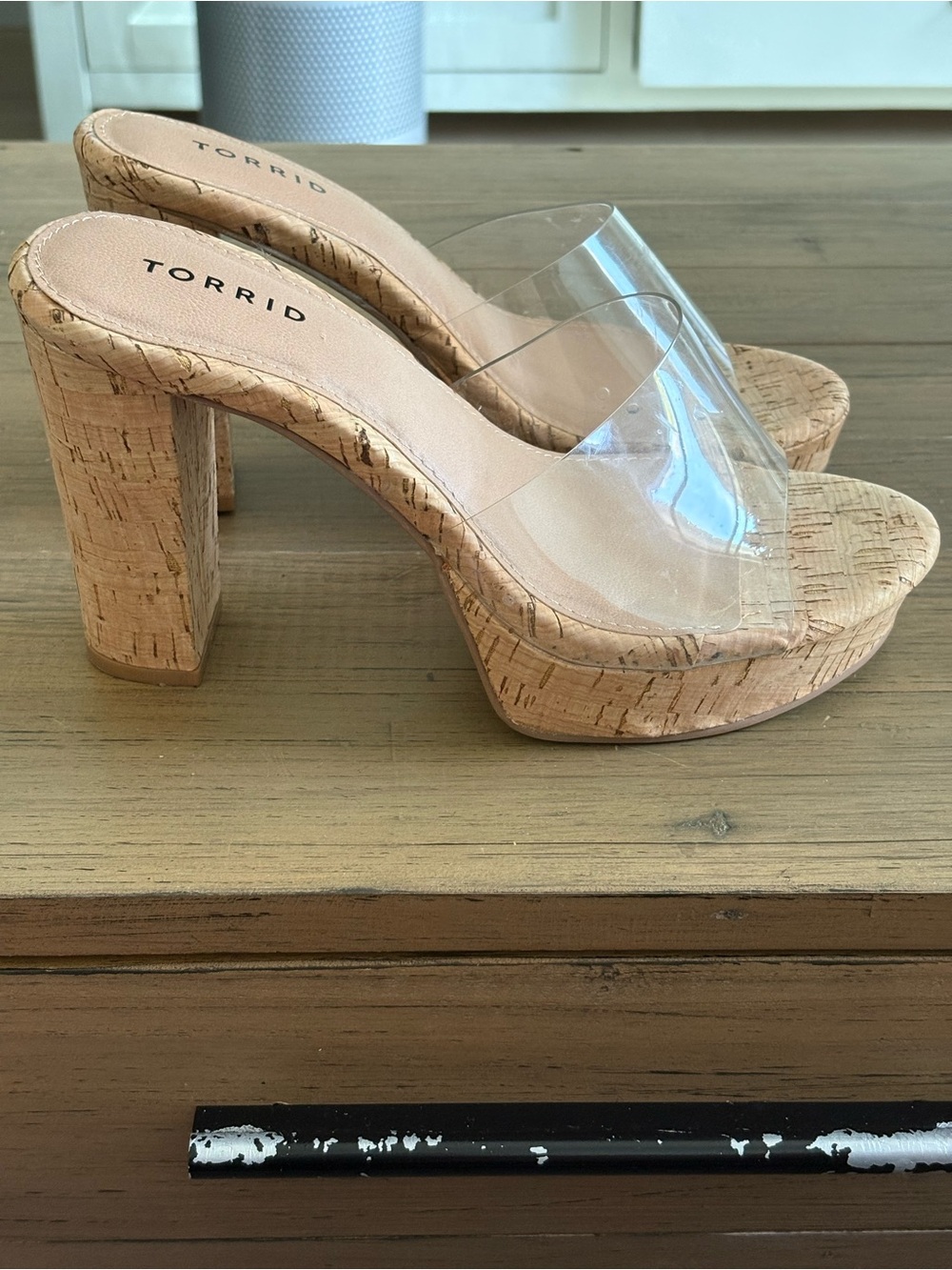 torrid Cork Platform Heels with Clear Strap - Nude/Cork
